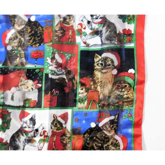Christmas Cat Scarf 14" X 59" Festive Red Multicolor Polyester Rectangular - Picture 7 of 10